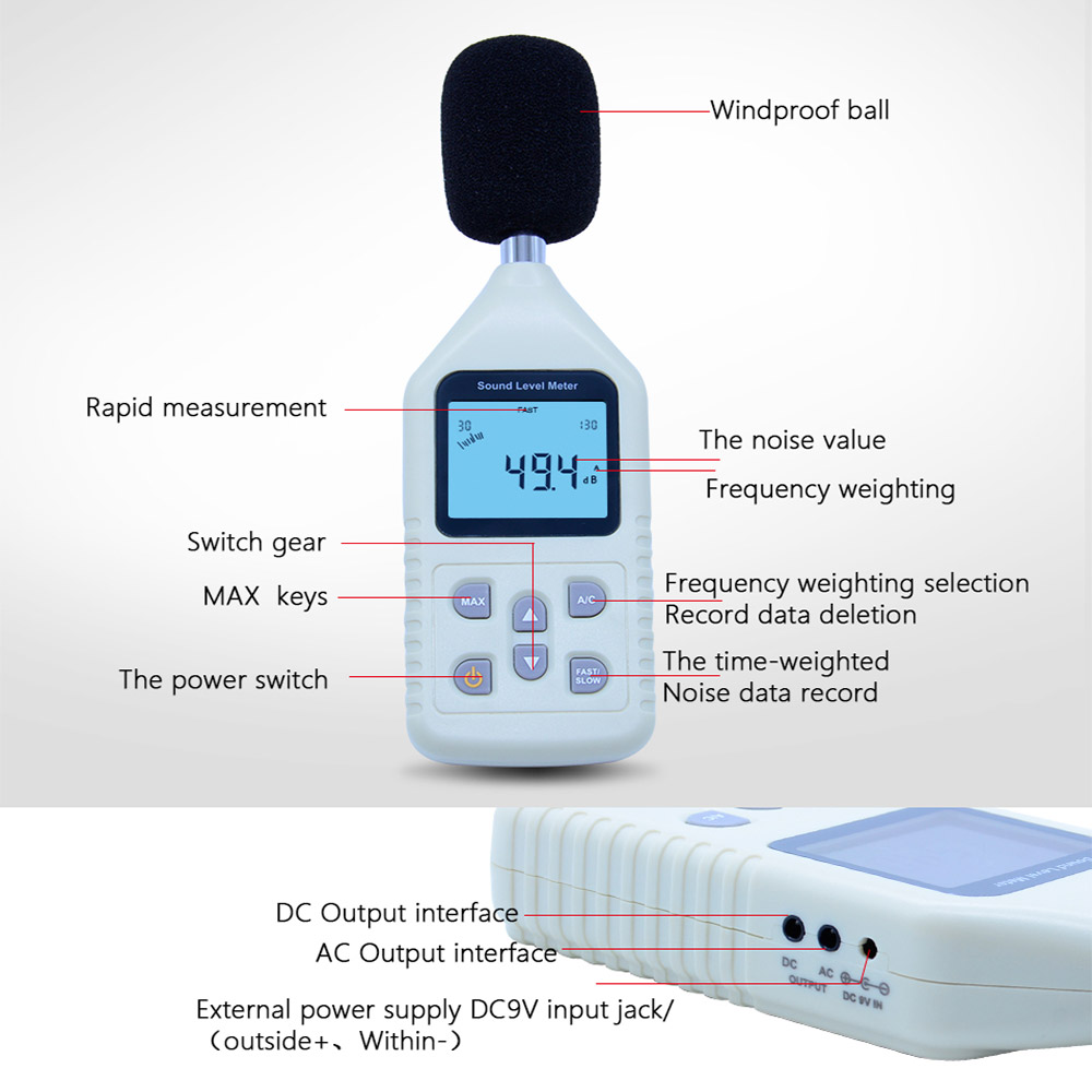 BOSEAN 30-130dB Decibel Noise Meter Fast Slow Digital Sound Level Detector  Sonometros Sensor DB Audio Measure Instrument Monitor
